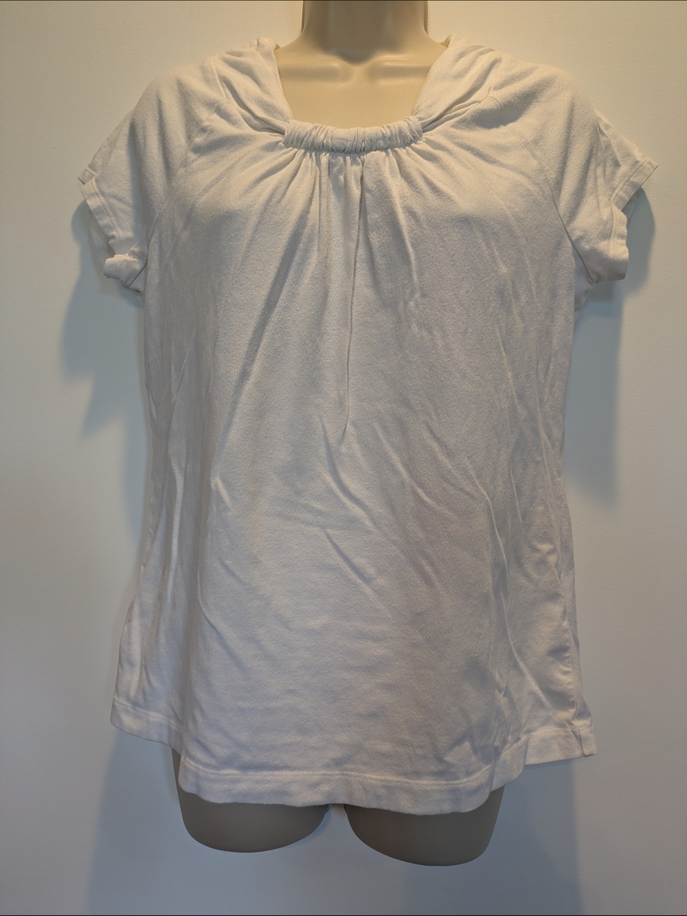 Women's Dana Buchman White Short Sleeve Gathered Neck Shirt